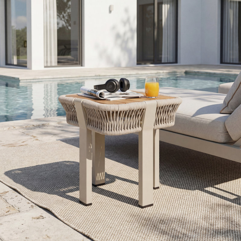 Tables de patio compactes, bois d'acacia et métal, table de bout d'extérieur rustique moderne