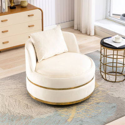 Chaise rotative à 360 degrés en tissu de velours, surdimensionnée avec coussin de siège confortable pour la chambre à coucher, le salon et le bureau. Velours beige pivotant, doux