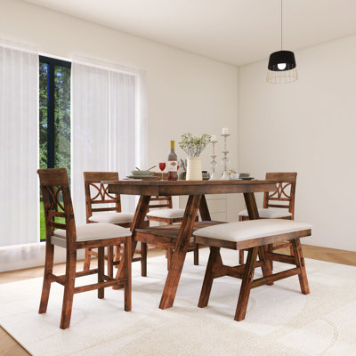 6-Piece Wood Dining Table Set With Bench