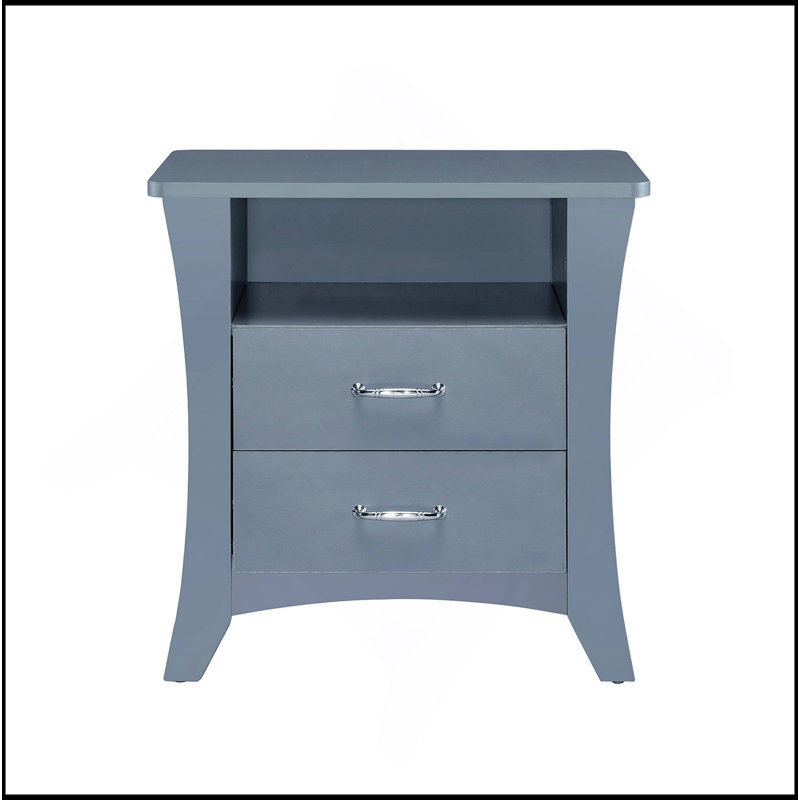 Table de chevet avec compartiment supérieur ouvert et 2 tiroirs, gris