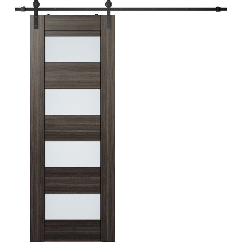 Porte de grange à panneaux et en bois avec trousse de quincaillerie d'installation, 29,75 po x 79,37 po, Chêne gris