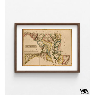 Maryland 1817, carte de l'État du Maryland, carte rétro du Maryland, carte antique du Maryland, reproduction d'affiche, carte ancienne des États-Unis, décor rustique