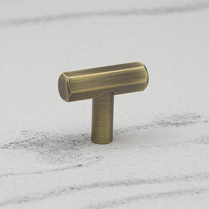 Hexagonal T-Bar Handles in Multiple Finishes, Antique Brass, 40mm Knob