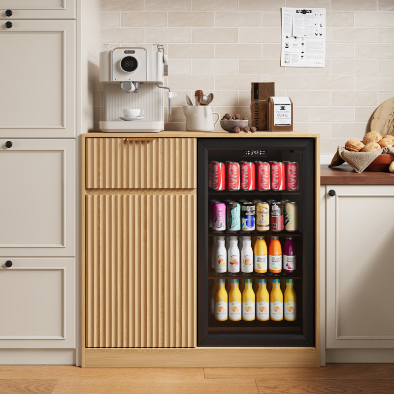 Large Coffee Bar Cabinet With Fridge Space, Mini Fridge Cabinet With Wine Storage,refrigerator Stand Buffet Sideboard Table Liquor Wine Cabinet For Kitchen Dining Room