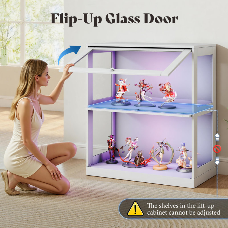Vitrine 31,5 "large blanche RVB avec 2 portes en verre rabattables, Bois blanc