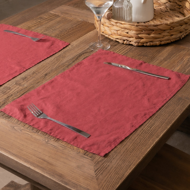 Linen No Pattern Placemat, Red