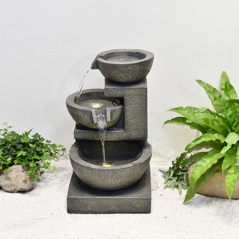 Resin Fountain with Light, Gray, 24" H x 14" W x 14" D