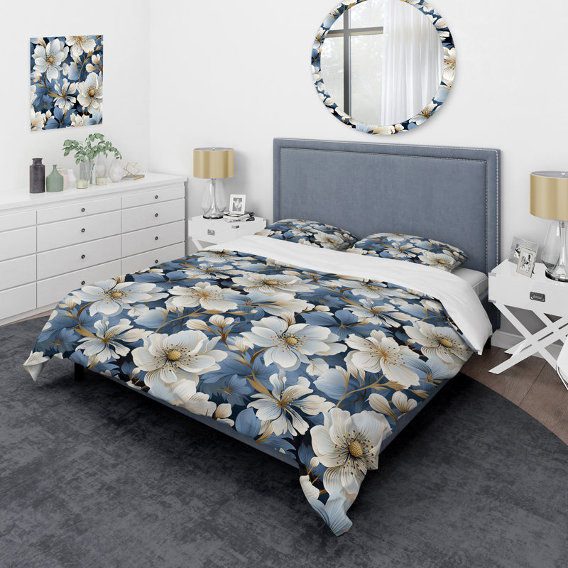 Ensemble de housse de couette à motif floral Blue Vintage Romance Floral Pattern III