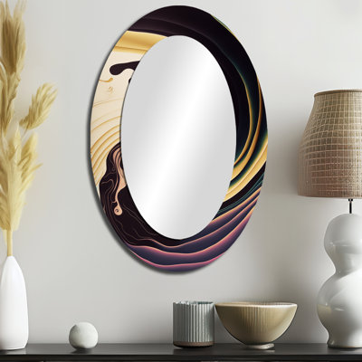 Mauve, doré et bleu tourbillon III - Miroir décoratif abstrait ovale sur métal