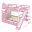 Lit superposé double de style château, lit superposé en bois avec 2 tiroirs et 3 tablettes, cadre de lit avec glissière et escalier de rangement-981346577