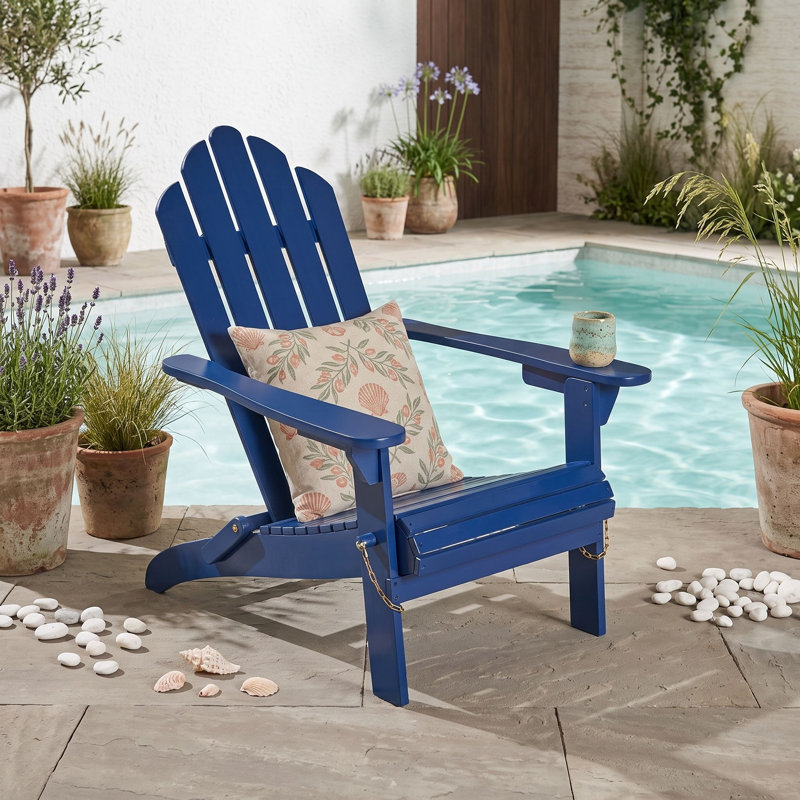 Chaise pliante en bois avec accoudoirs, Bleu