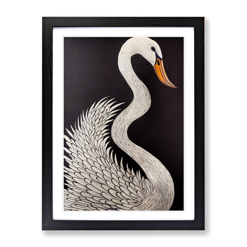 Swan Sgraffito - Single Picture Frame Print, 34cm H x 25cm W x 2cm D, Oak