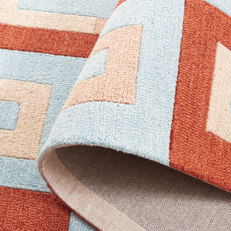 Nickonovitz Hand Tufted Wool/Cotton Geometric Rug in Light Blue/Rust, Rectangle 8' x 10'