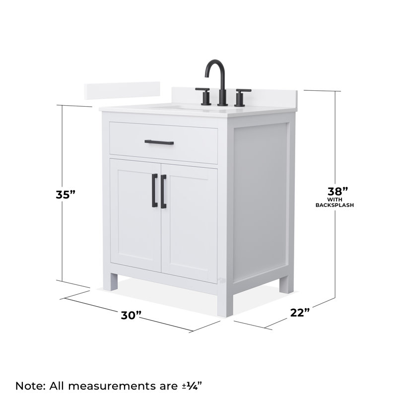 Beckett 30" Freestanding Single Bathroom Vanity with Quartz Top, White, White Quartz, Matte Black