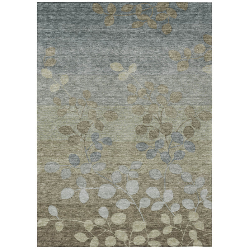 Machine Washable Indoor/Outdoor Xhevrie Khaki Rug, Rectangle 3' x 5'