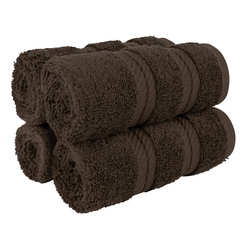 Darcelle 100% Cotton 4-Piece Turkish Washcloth Set, Chocolate Brown