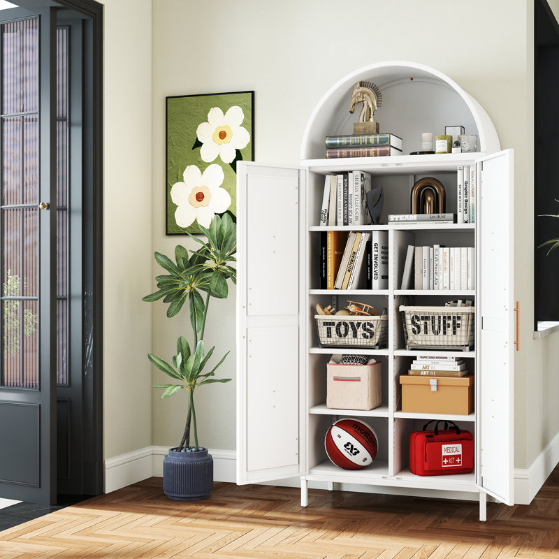 Grand garde-manger, armoire de rangement arquée avec portes et tablettes réglables, armoire autoportante blanche pour la lessive, salle à manger, salon, salle de bain