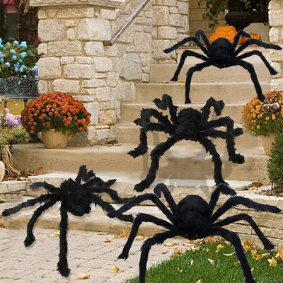 Décorations d'Halloween pour l'extérieur, 4 pièces d'araignées géantes effrayantes de 78,7 po, décorations de fête d'Halloween, grands accessoires de maison hantée, décorations de jardin