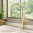 Ruvati Idris Single Handle Pull Down Kitchen Faucet Tall High Arc Gooseneck with Sprayer in Brushed Gold-114396986