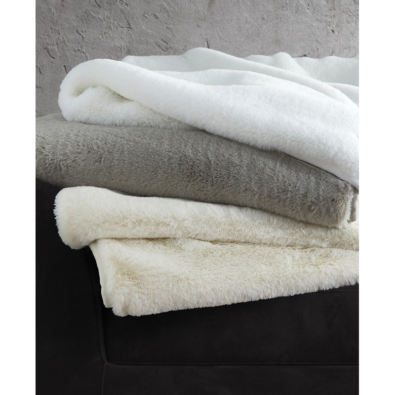 Queen Size Grey Faux Fur Reversible Throw Blanket