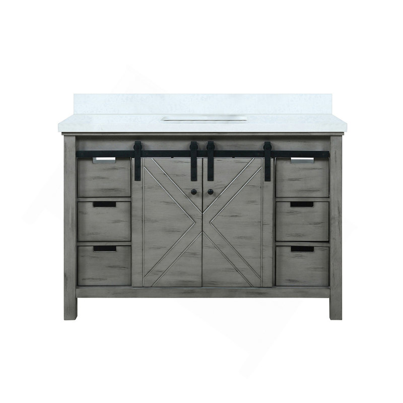 Meuble-lavabo gris cendre 48 po X P 22 po D, avec comptoir en quartz blanc