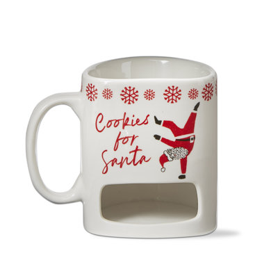 Tasse à biscuits pour père Noël en porcelaine tendre lavable au lave-vaisselle avec poche pour les biscuits. 6 oz
