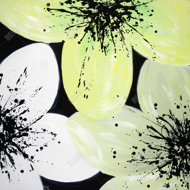 Pétales blancs et jaunes - toile encadrée 24 po x 24 po