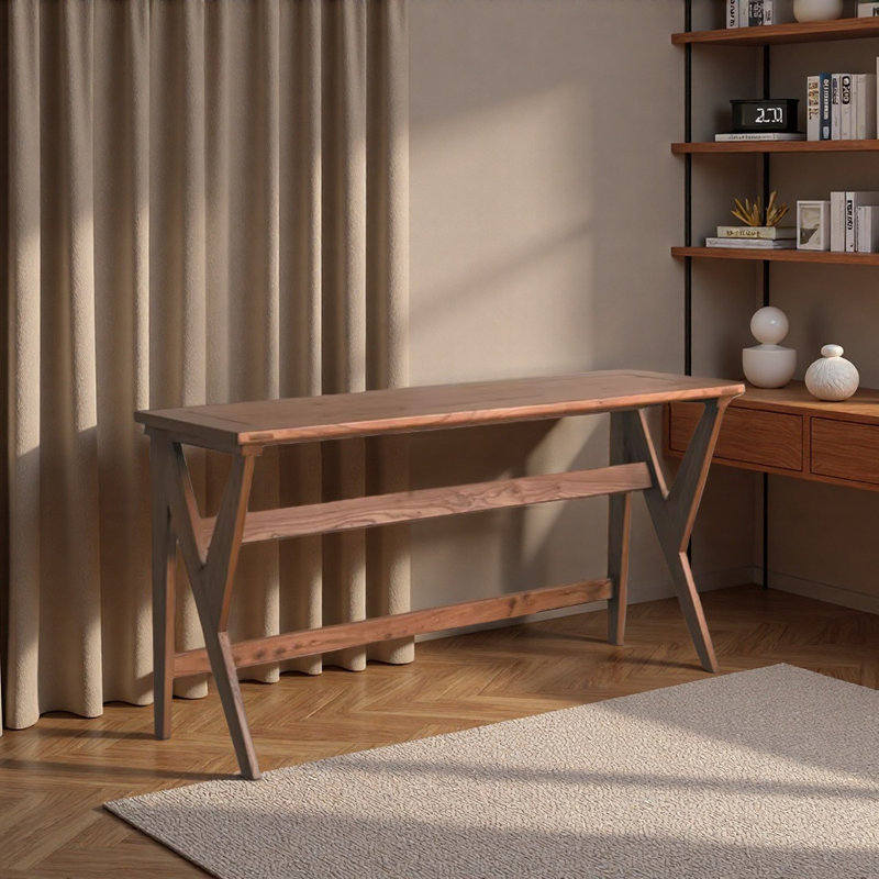 Bureau stable en bois de frêne noir carbonisé, H 29,52 po x l 62,99 po x P 19,68 po, Brun