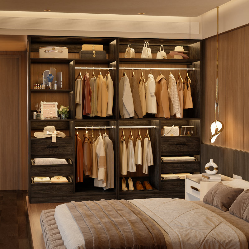 72"Closet System With 6 Drawers And 4 Rods, Gray