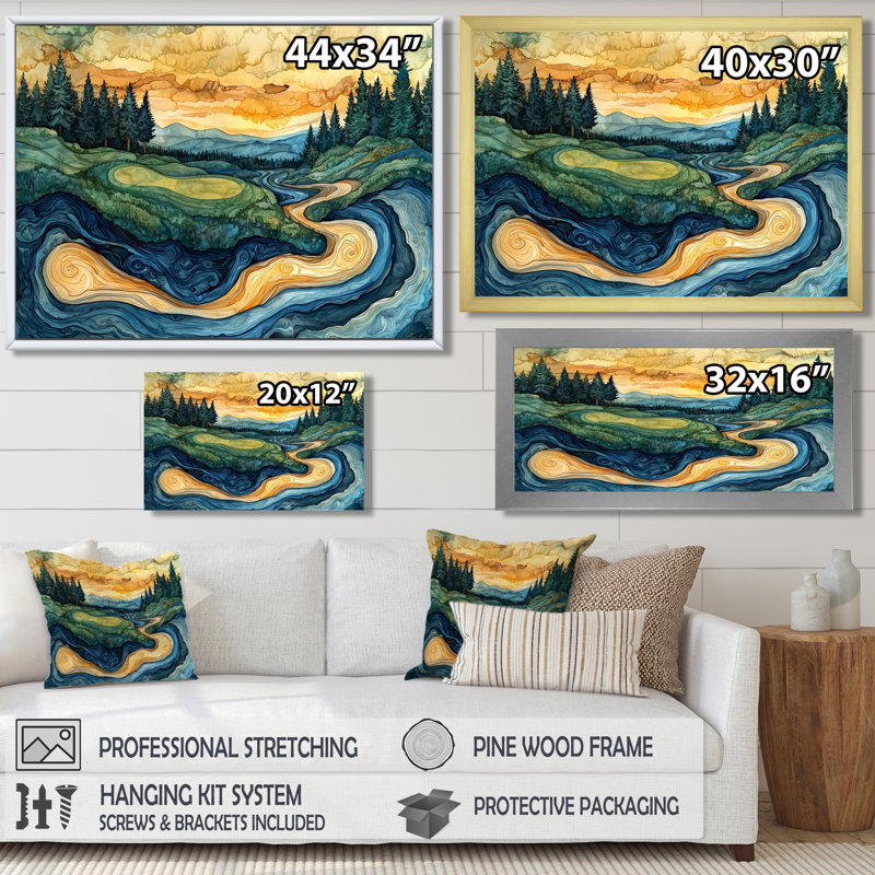 Abstrait de parcours de golf, Horizon I - art mural golf, H 28 po x l 60 po, Cadre flottant, Blanc