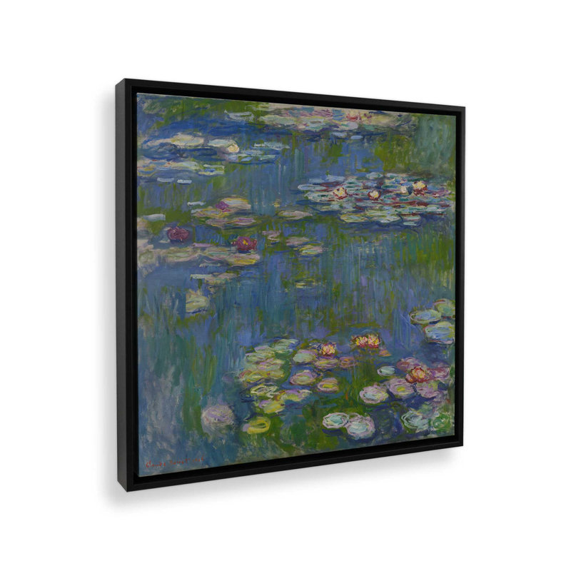 Réflexions de jardin d'eau, 16.75" H x 16.75" W, Noir satiné, Cadre flottant