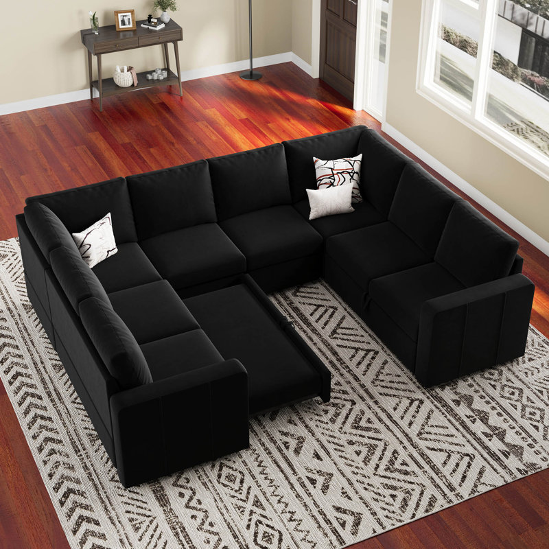 Divan-lit modulaire convertible en U Seybert, Velours noir