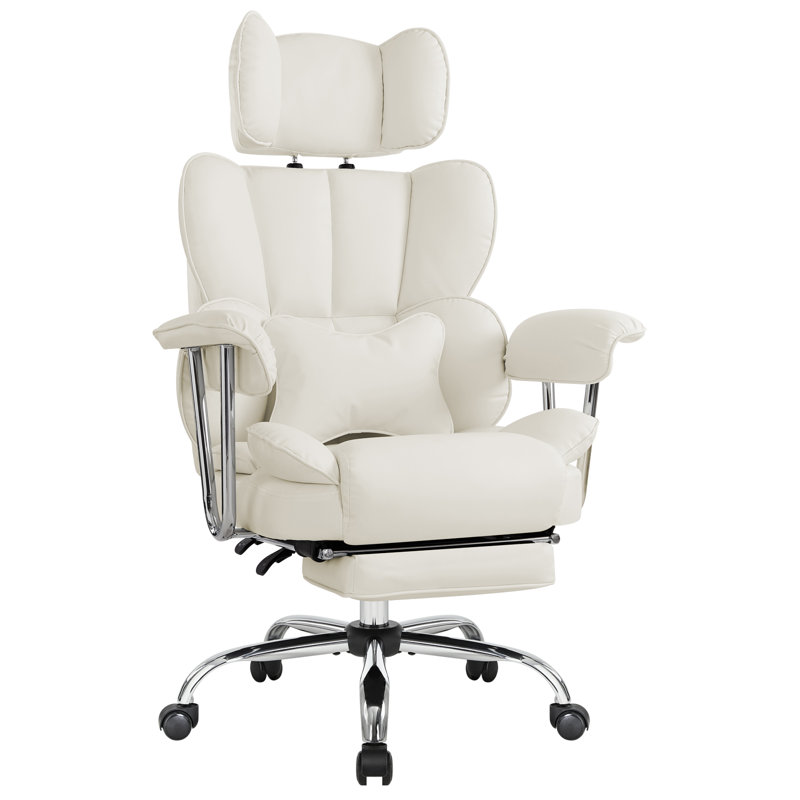 Armie Polyester Blend Executive Chair with Headrest, Cream