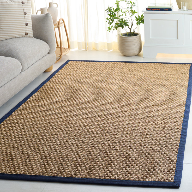 Auckland Bamboo Slat/Seagrass Natural / Blue Area Rug, Rectangle 5' x 8'