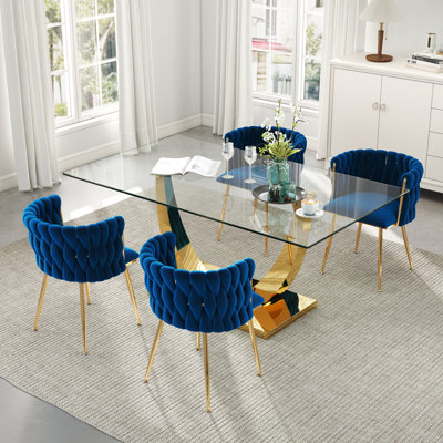Ensemble de salle à manger rectangulaire à piédestal avec chaise tissée