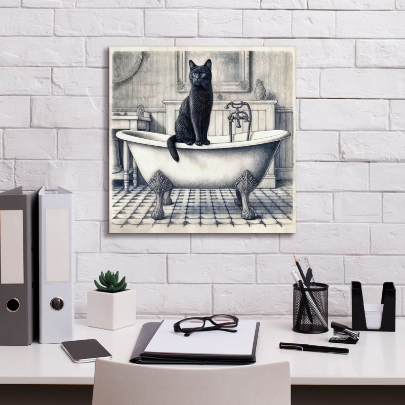 Art mural sur toile Winston Porter «Black Cat On Bathaign» par Rey Klimt, H 18 po x l 18 po