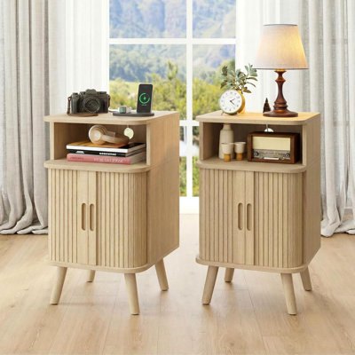 Regar Fluted Nightstand with Charging Station 