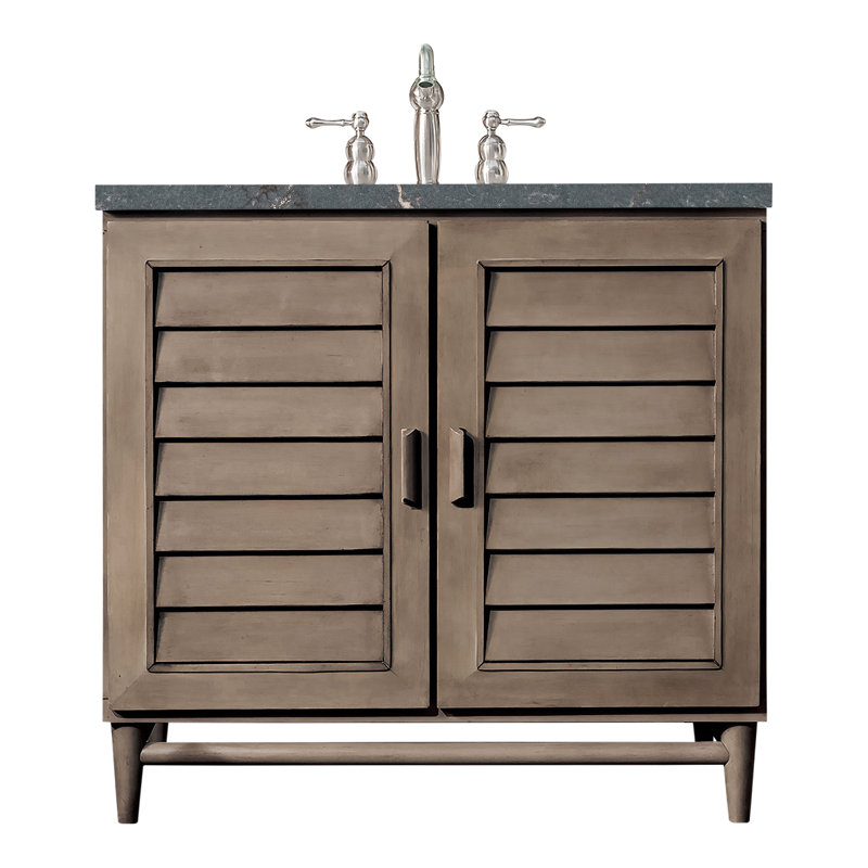 Broeder 36'' Single Bathroom Vanity with Top, Whitewashed Walnut, Parisien Bleu, 8" Widespread