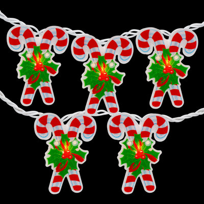 Ensemble de 10 lumières de Noël en forme de canne de bonbon - fil blanc 6 pi