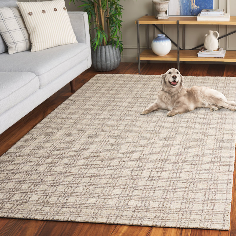 Dolf Natural Fiber Hand Tufted Jute/Wool/Cotton Plaid Rug in Grey/Beige, Rectangle 4" x 6"