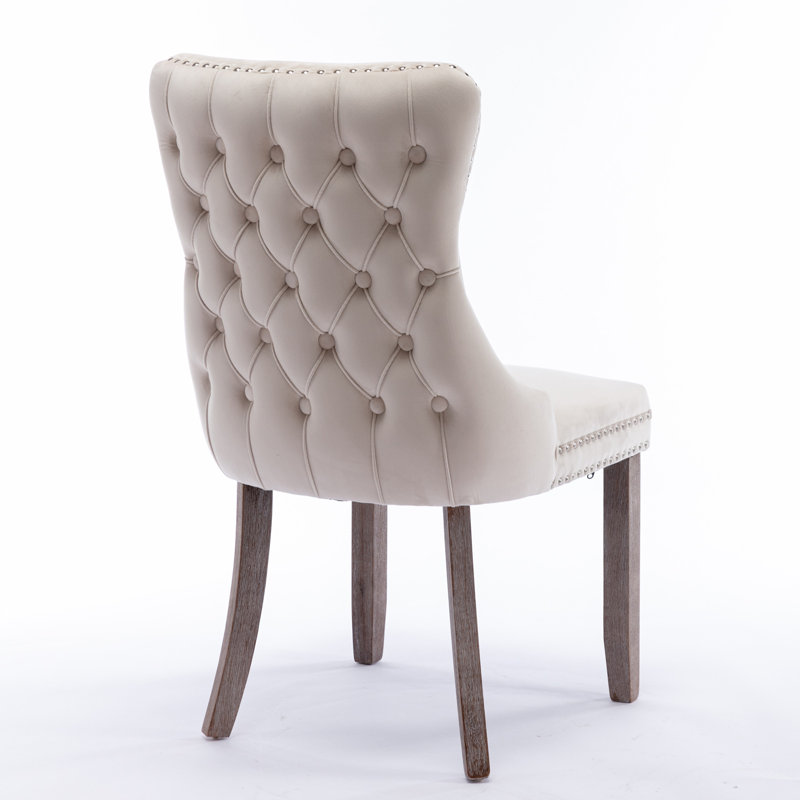  Demarco Luxury Velvet Upholstered Kitchen Dining Chairs, Beige, Oak Wood, 6