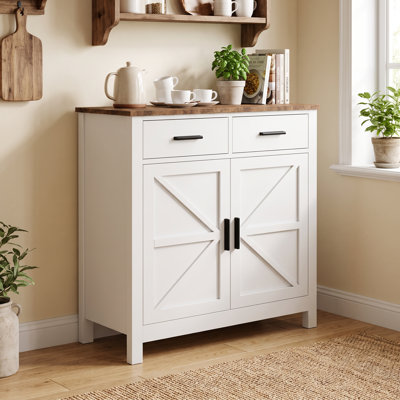 31.5"W Kitchen Pantry Cabinet,Modern Farmhouse Buffet Storage Cabinet, Kitchen Coffee Bar Cabinet with 2 Drawers and 2 Storage Doors, Freestanding Sideboard Cabinet for Kitchen, Dining Room, Entryway, Home Office