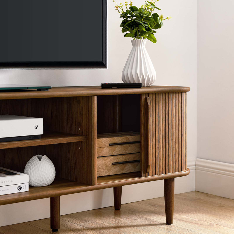 Contour 63'' Walnut Mid-Century Modern TV Stand with Cabinet