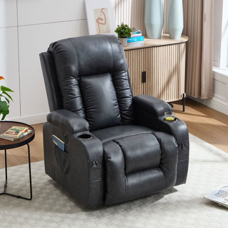Aura 39.8" W Power Lift Recliner, Massage Heat, Cup Holders, Pockets, Dark Gray