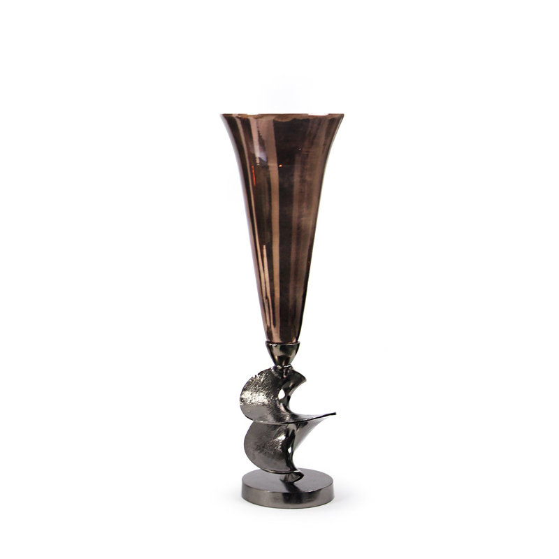 Celeste Trumpet Display Vase with Aluminum Base, 20.5" H x 6.75" W x 6.75" D