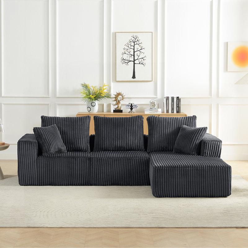 Modular Sectional Sofa, Modern Corduroy Cloud Couch With Deep Seat, Upholstered 4-Seater Sofa For Living Room, No Assembly Required