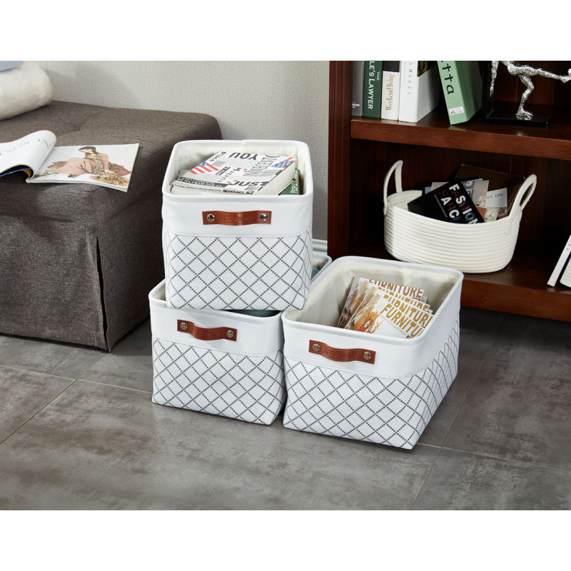 Bac de rangement pliable | Panier pliable en tissu robuste avec poignées à carreaux blancs