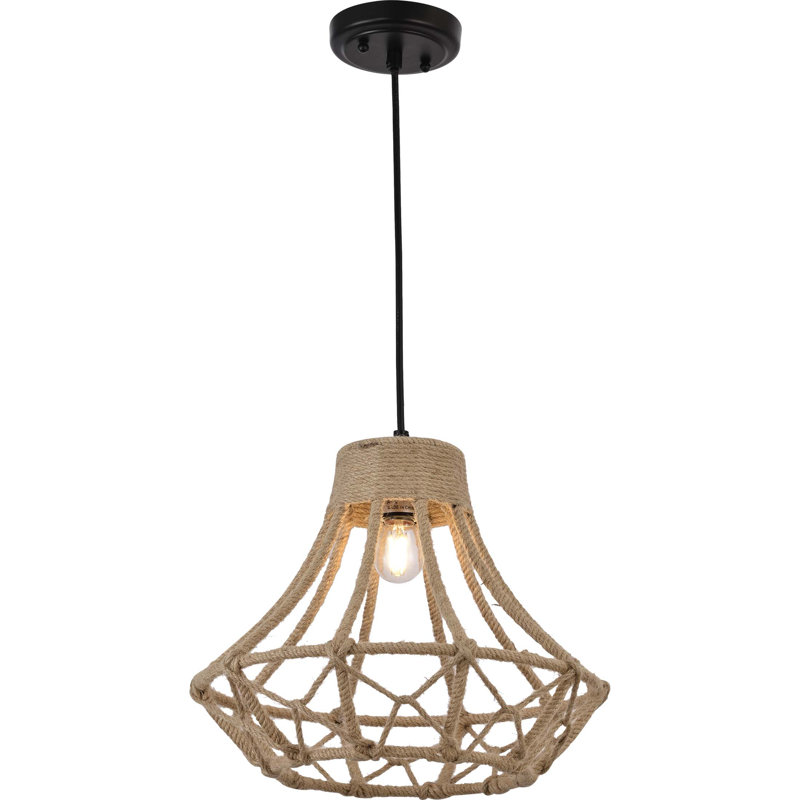 Magan 1-Light Black Geometric Island Pendant Light with Hemp Rope