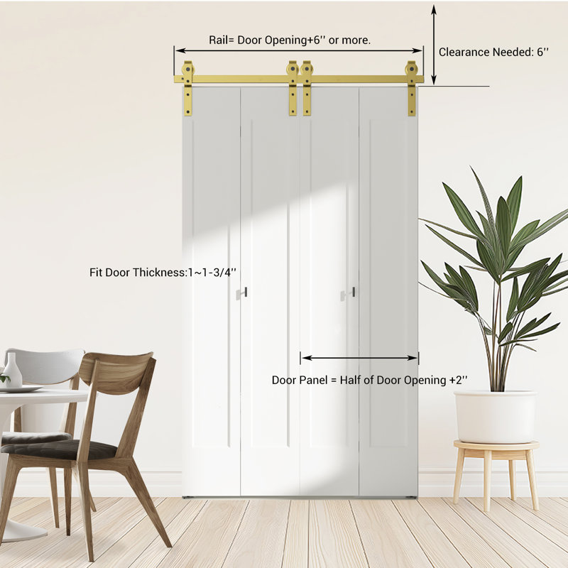 Ensemble de quincaillerie de porte de grange pliable 60 "pour deux portes ATT, longueur de rail, doré (panneau de porte non inclus)