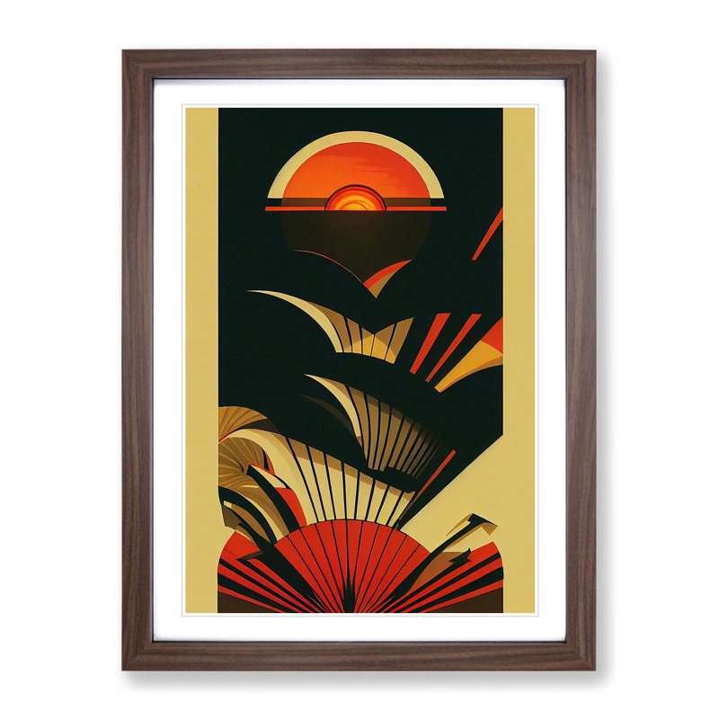 Retro Sunset No.1 - Framed Print, 64cm H x 46cm W x 2cm D, Brown Framed